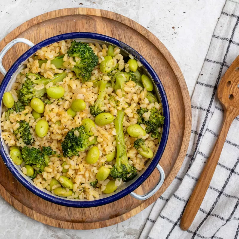 תבשיל בורגול, פולי סויה וברוקולי